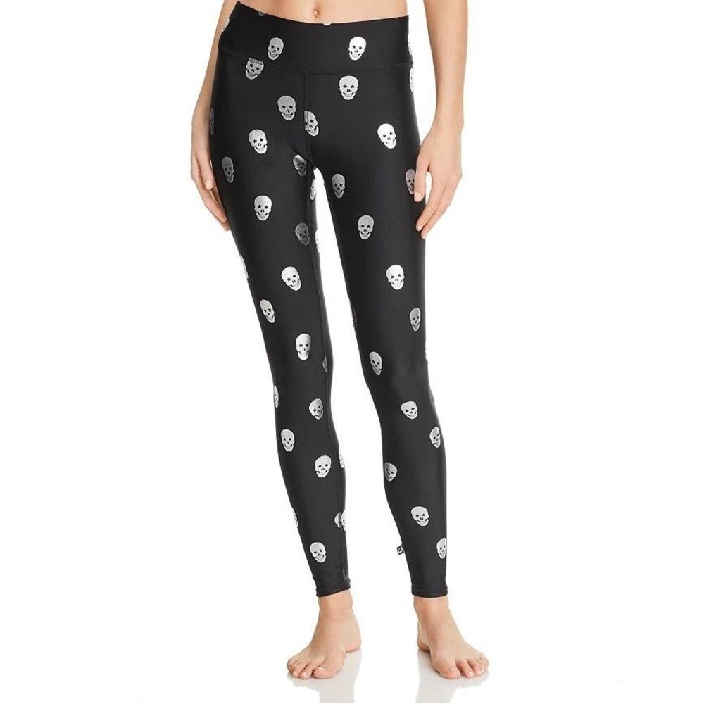 Terez Women's Skull Print Legging Pants S Black Ankle Elastic Waistband Pull On